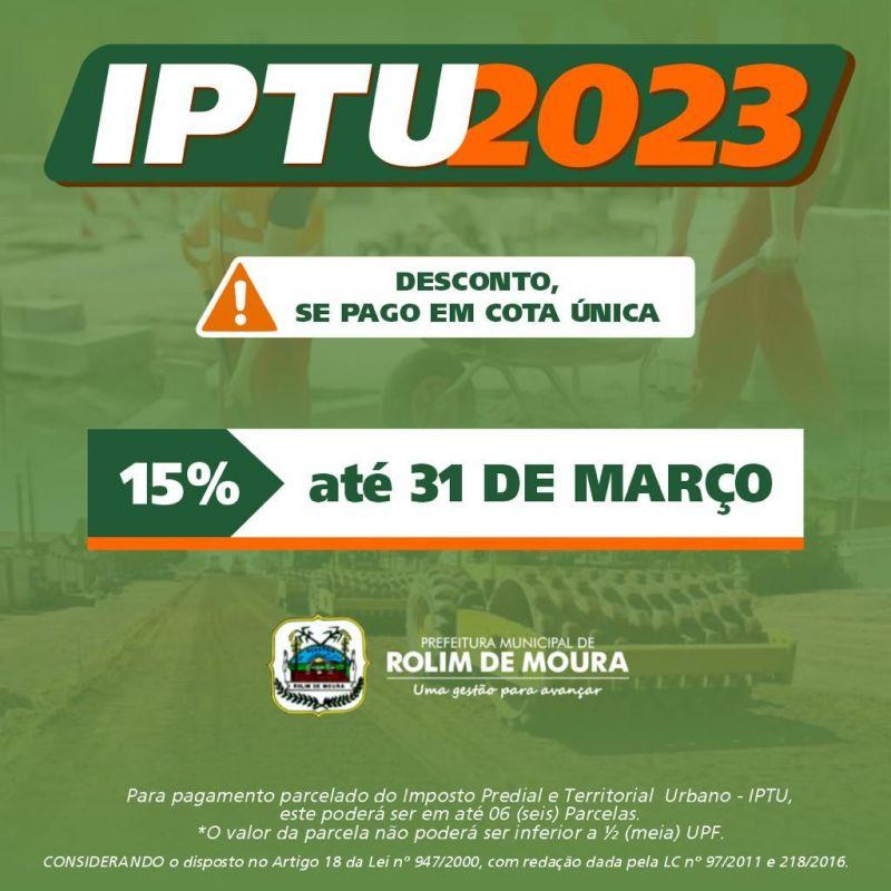 Prazo para desconto de 15% do IPTU termina nesta sexta-feira, 31, em Rolim de Moura