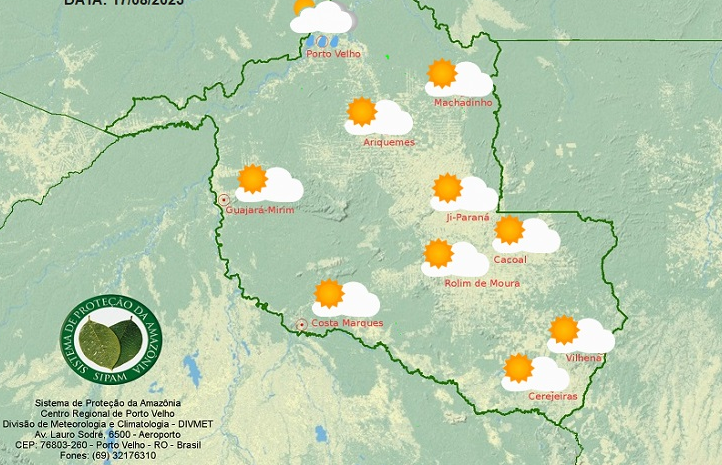 Tempo firme e temperaturas elevadas prevalecem em Rondônia nesta quinta-feira (17)